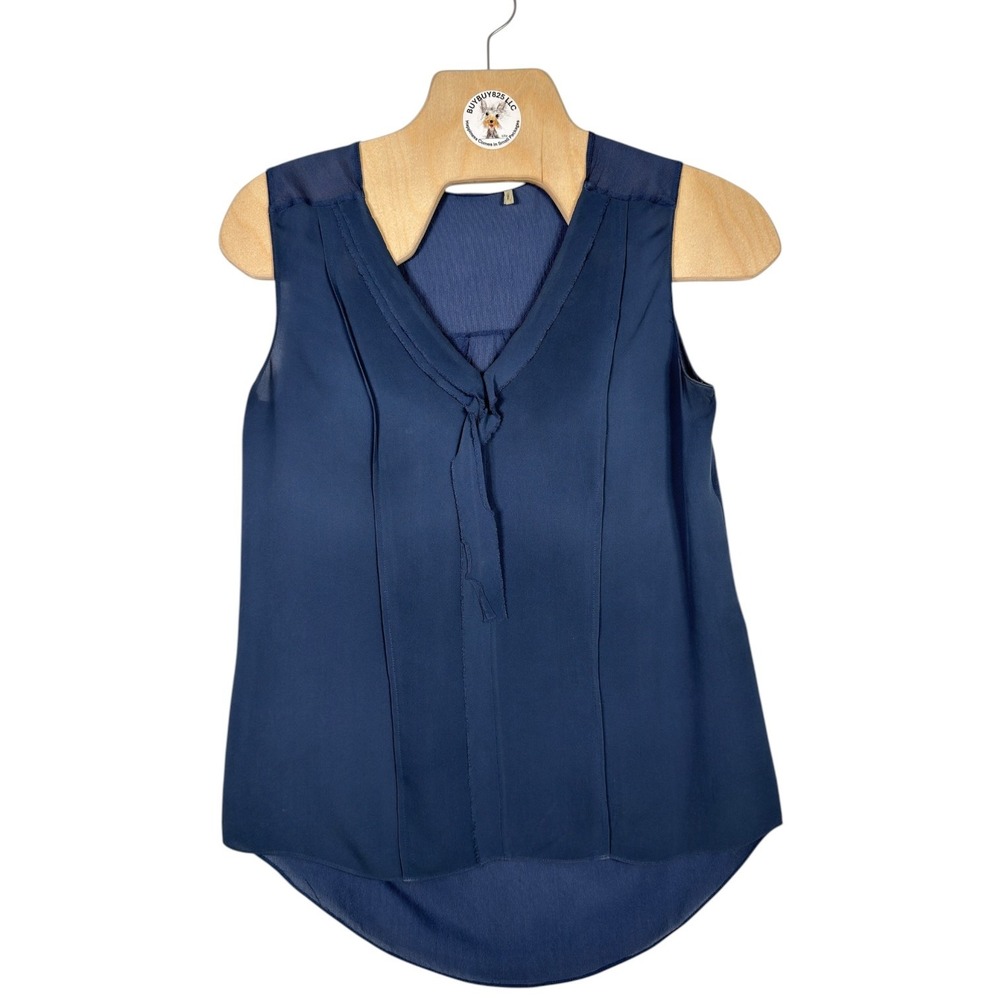 Elie Tahari 100% Silk‎ Sleeveless Blouse Blue Tie Neck Career Top XS